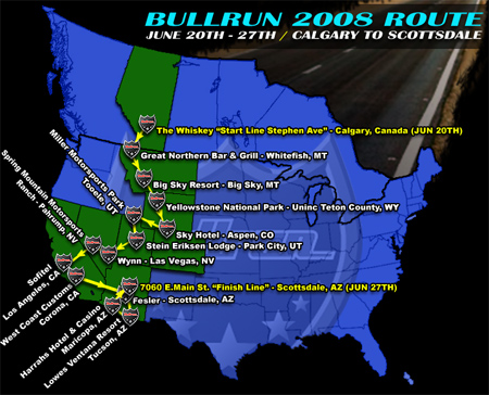 Bullrun 2008 Route
