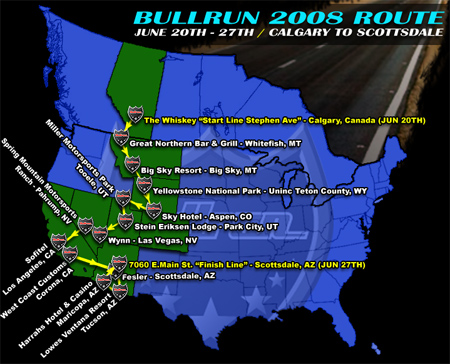 Bullrun 2008 Route