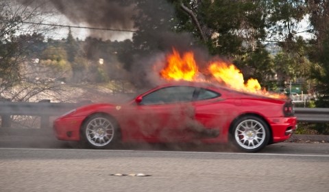Car Crash Ferrari 360 Goes Up in Flames