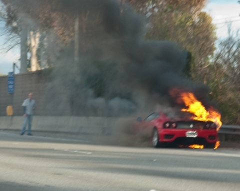 Car Crash Ferrari 360 Goes Up in Flames 01