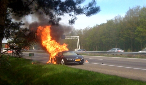 Burned Down Audi R8 on Dutch Highway