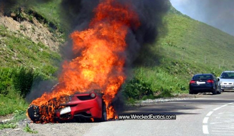 Car Crash Second Ferrari 458 Italia on Fire