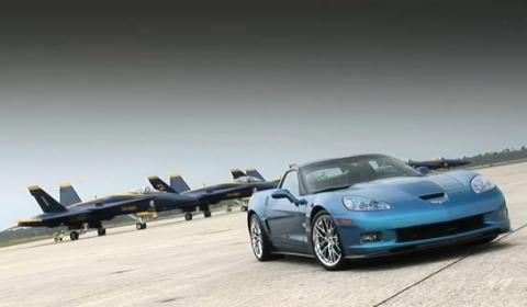 Video Chevrolet Corvette ZR1 "Blue Devil" VS Blue Angels F/A-18 Hornet Jet