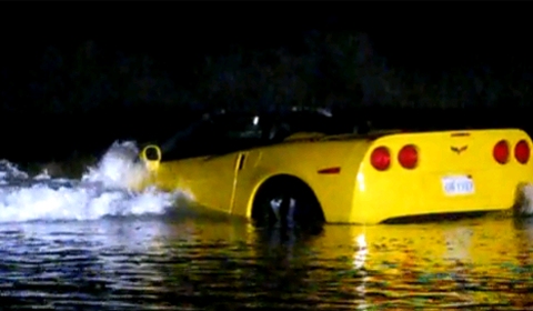 Video Yellow Corvette Tries to Swim at Pacific Beach