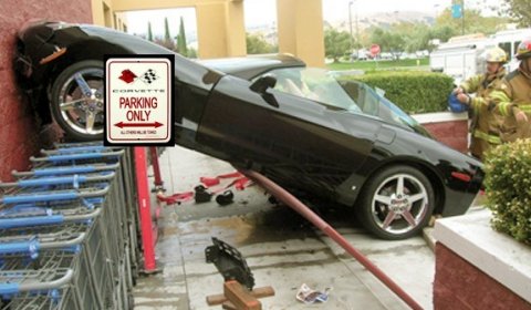 Car Crash Corvette Private Parking Spot at Wal Mart