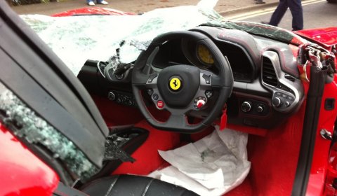 Car Crash Ferrari 458 Italia Loses Roof in The UK