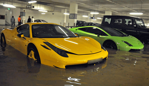 Exotic Cars in Flooded Singapore Garage