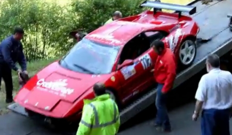 Car Crash Wrecked Ferrari 355 Challenge Breaks Free From Chains 