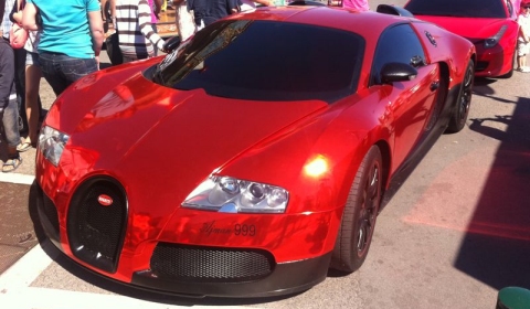 Spotted Bugatti Veyron Red Chrome Wrap in St. Tropez