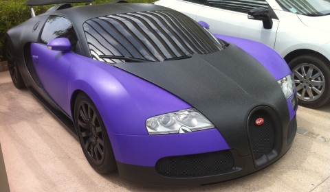 Spotted Matte Black Purple Bugatti Veyron in St. Tropez