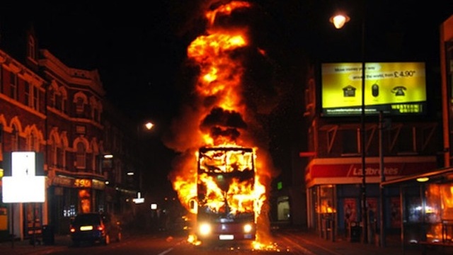 London Double Decker Bus On Fire