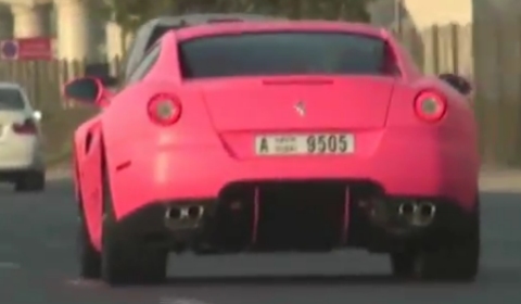 Video Matte Pink Ferrari 599 GTB Fiorano on Sheikh Zayed Road in Dubai