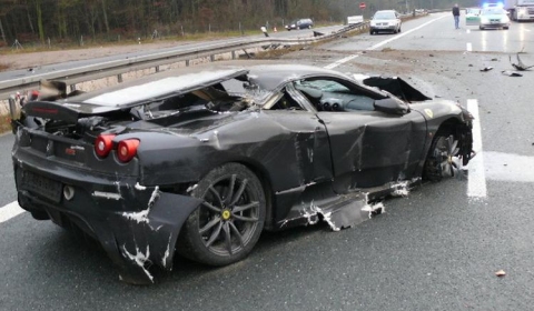 Car Crash Ferrari 430 Scuderia Wrecked on Autobahn A9