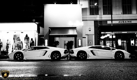 Two Lamborghini Aventadors at Lamborghini UK Christmas Party