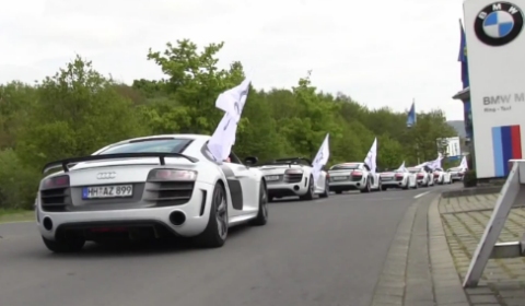 Video Fourteen Audi R8 GTs at the Nurburgring