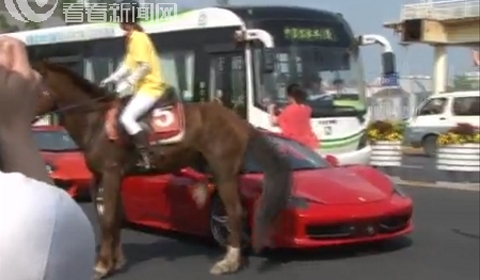 Video Horse Kicks Ferrari 458 Italia in Shanghai China