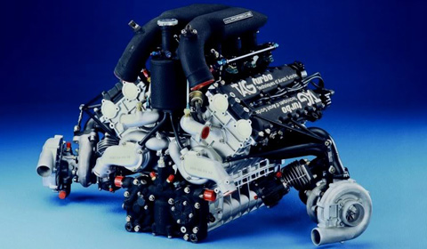 The Porsche-built TAG 1.5-liter twin turbo V6 engine.