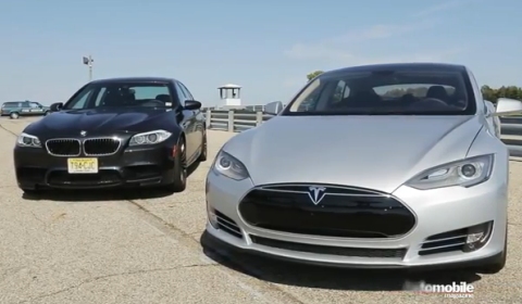 Video Tesla Model S vs BMW F10M M5 Drag Race